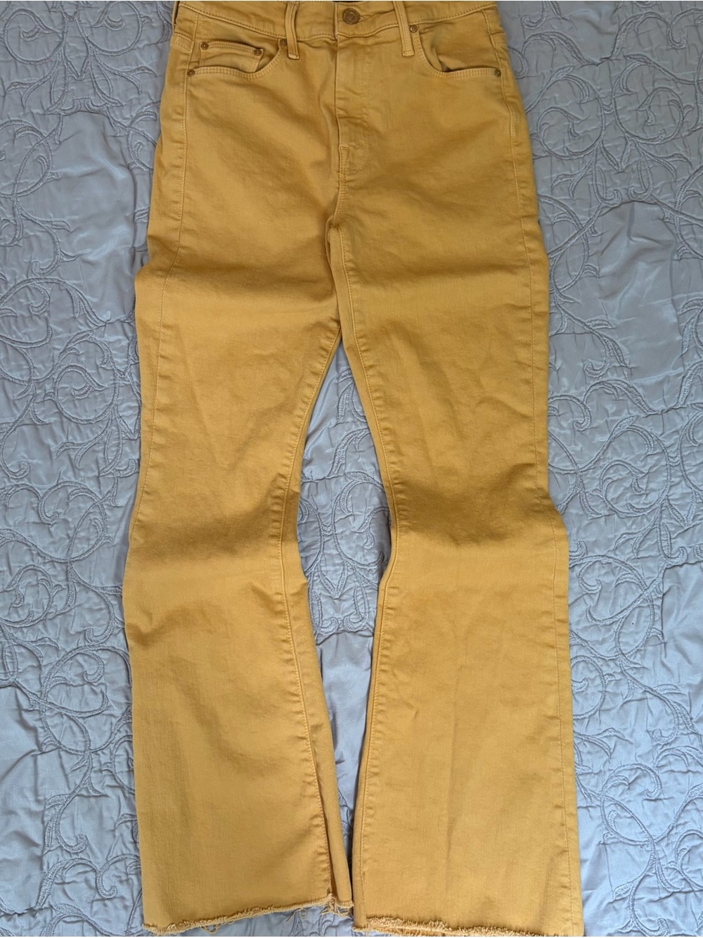 Mother Jeans Size 26 The Weekender Fray Mustard Yellow Bootcut Flare Raw Hem